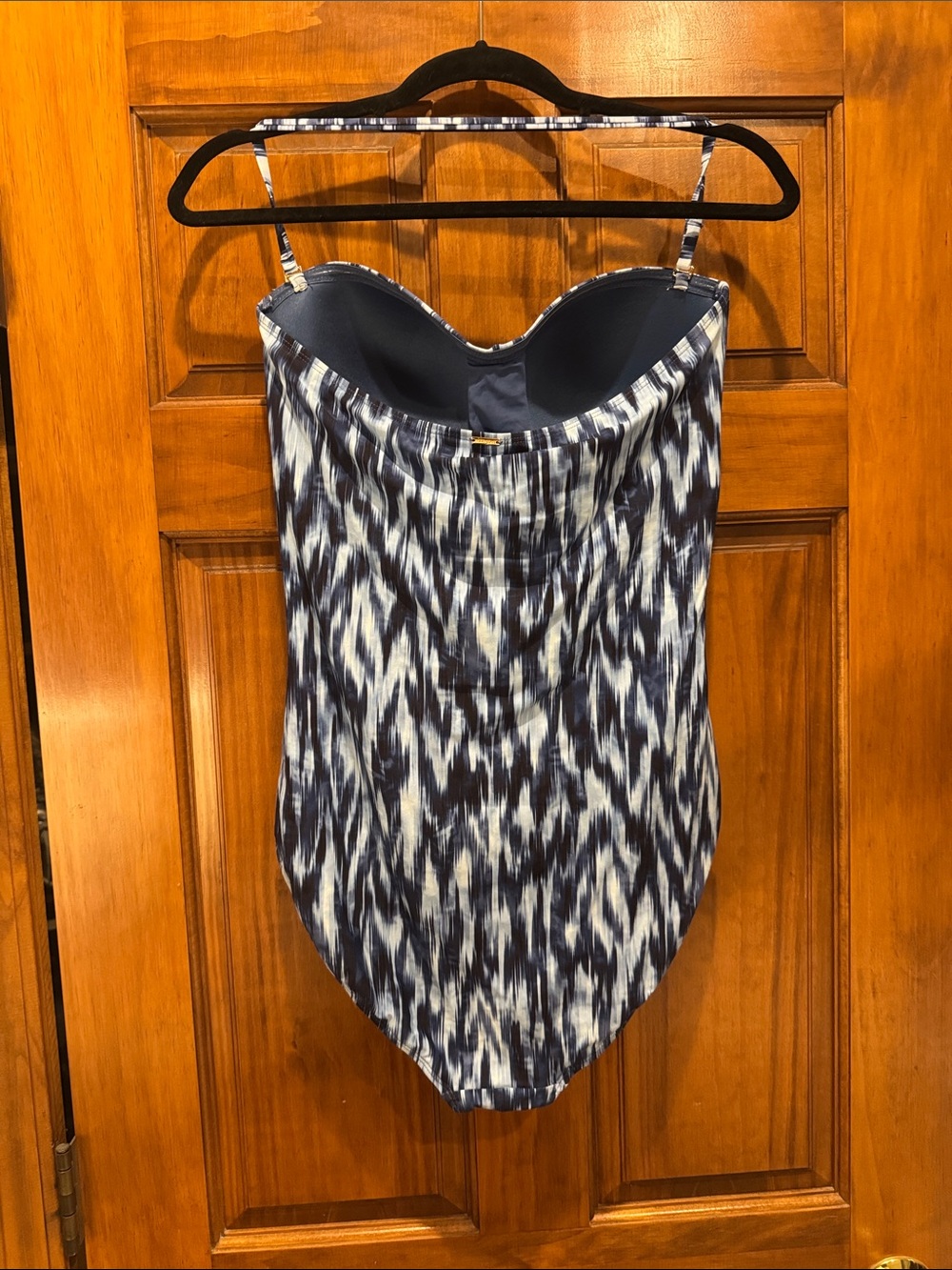 NWOT sz 14 Anne Cole Strapless Blue Ikat-Print One-Piece Swimsuit - Picture 3 of 5